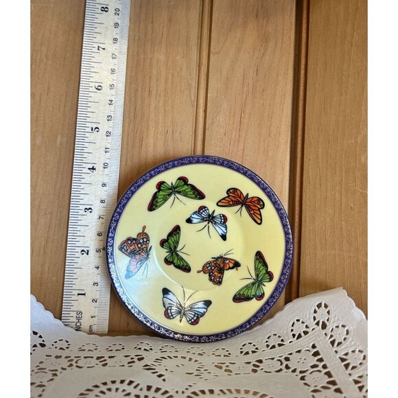 Vintage Fine Porcelain Espresso Yellow Butterfly Cup & Saucer Set Classic Coffee - Picture 6 of 8